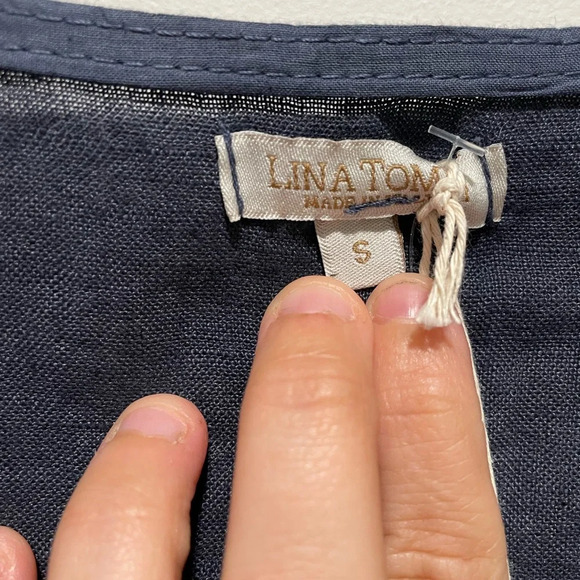 NWT Lina Tomei 100% linen dress with beaded neckline, size small - Picture 11 of 13